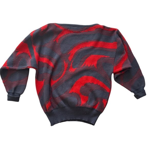 Vintage Mondi Abstract Red & Gray Patterned Sweater Knit Material Unisex Fit Lon - Picture 2 of 10